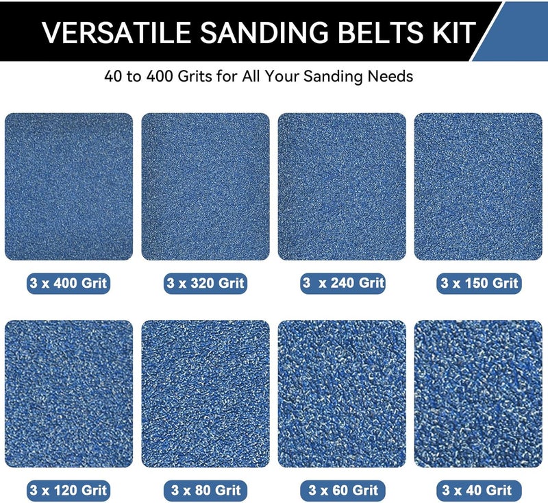 Aolabela 2x42 Inch Sanding Belts 24 Pcs 8 Grits Sizes (3 Each of 40/60/80/120/150/240/320/400 Grits) Heavy Duty Belt Sander Zirconia Belt Sander Paper for Wood Metal Stainless Steel Cars and Furniture - Image 3
